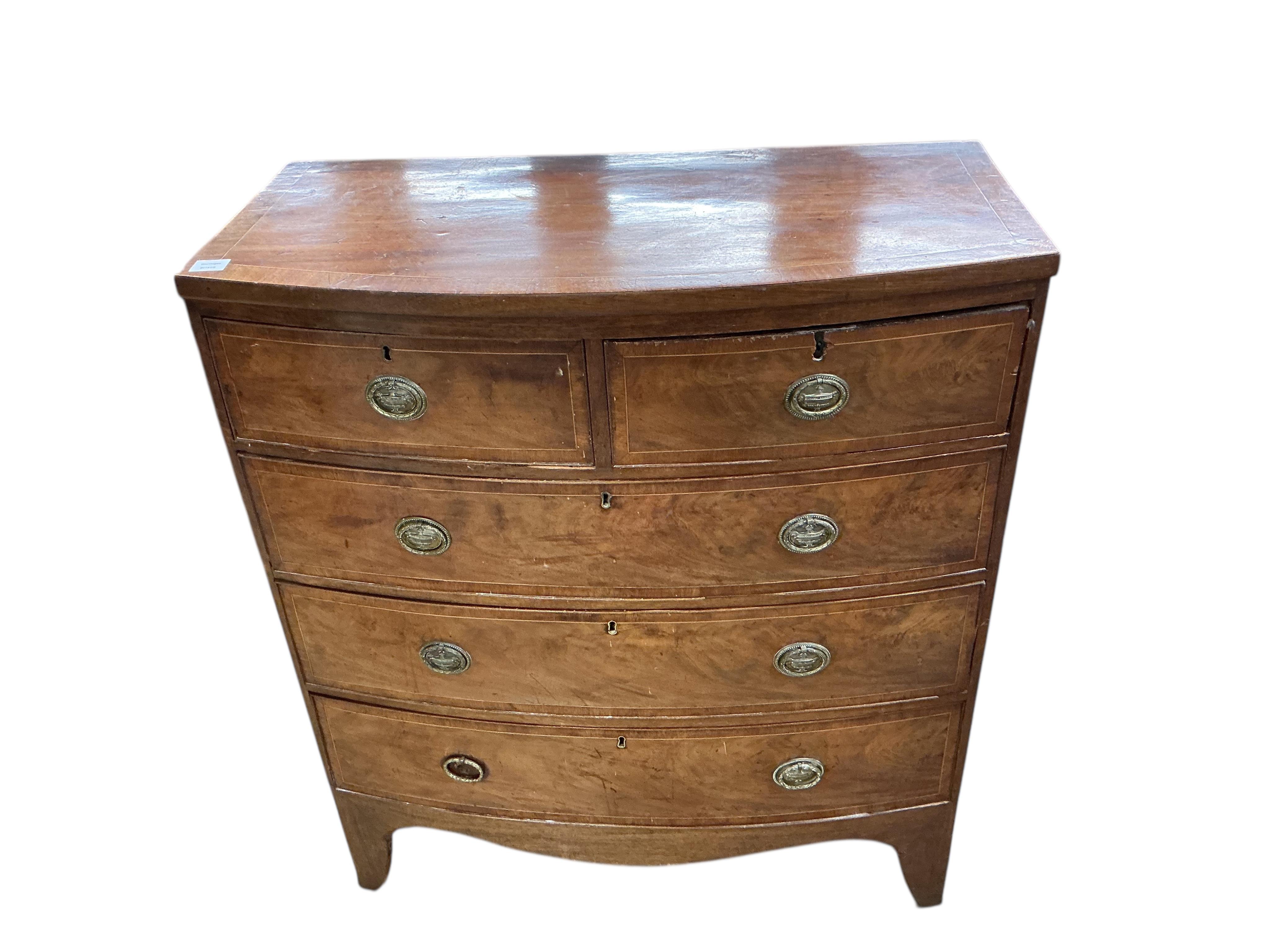 A Regency mahogany bowfront chest, width 99cm, depth 48cm, height 116cm